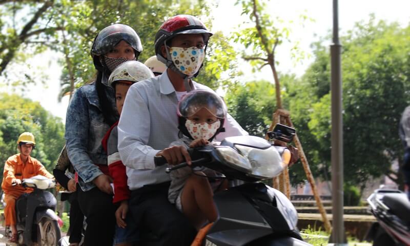 Riding a motorbike in Vietnam